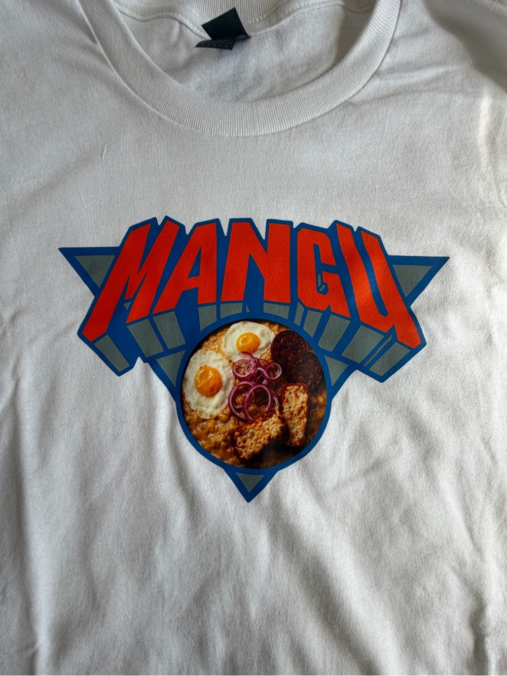 Hand printed myself. “Mangu” White Graphic Knicks style Logo T-Shirt - Men